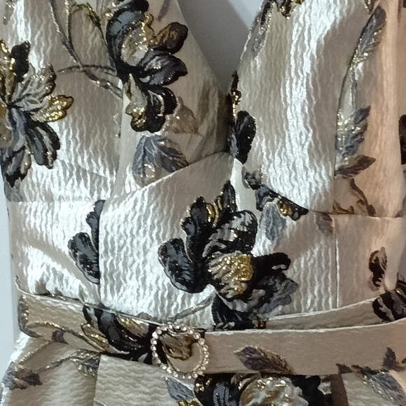 Taylor Ivory and Black Floral Midi Dress with Gold Accents - Picture 4 of 6